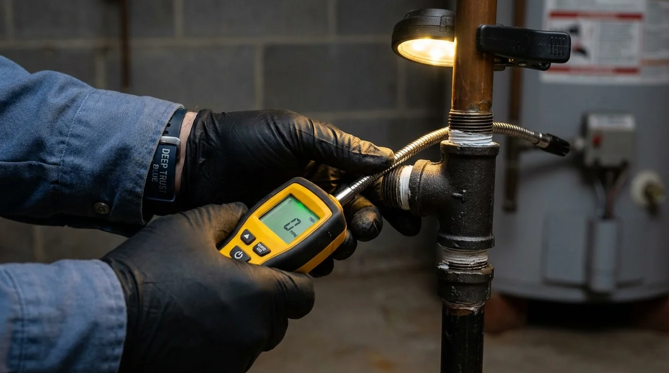 Gas leak detection with electronic sniffer by Johns Plumbing LLC in Brodhead