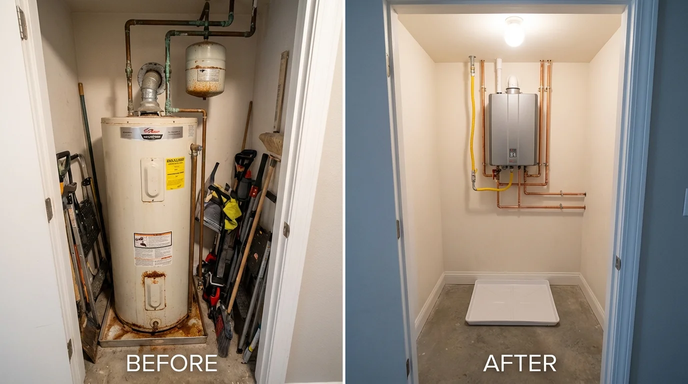 Tank water heater versus wall-mounted tankless unit comparison for Brodhead, KY homeowners