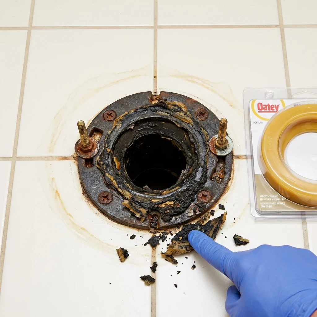 Failed wax ring showing water seepage at the base of a toilet in a Brodhead, KY home